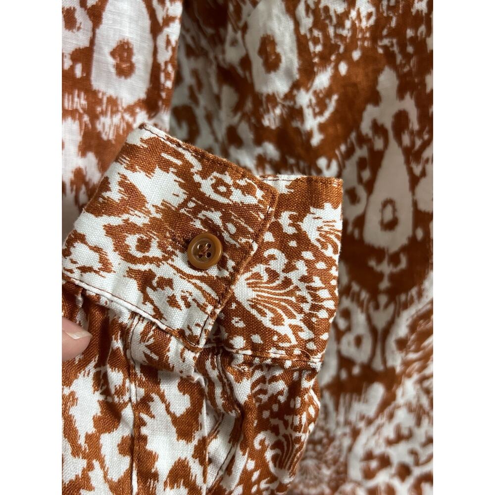 GARNET HILL (8)100% Linen-Button Up Shirt-Rusty White-Abstract-Resortwear-Luxury - Picture 4 of 12